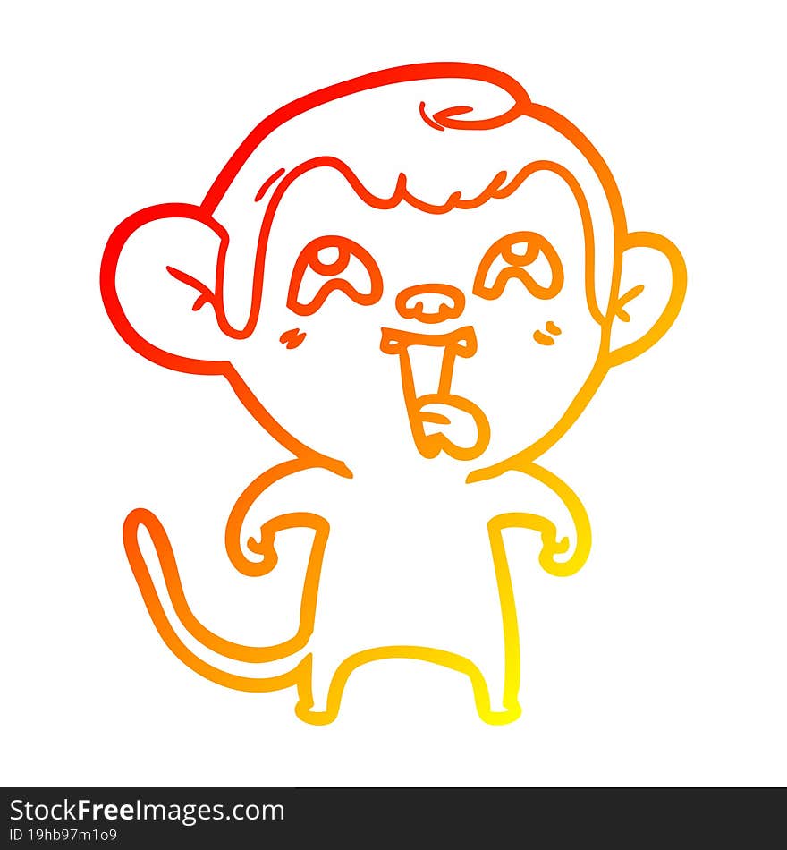 warm gradient line drawing of a crazy cartoon monkey