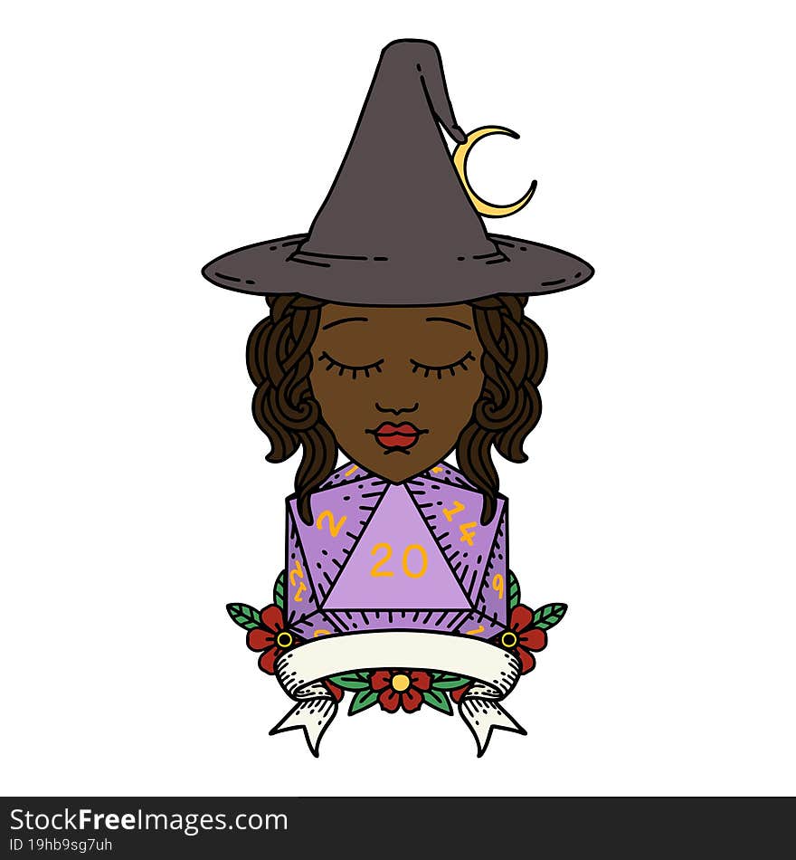 Human Witch With Natural Twenty Dice Roll Illustration