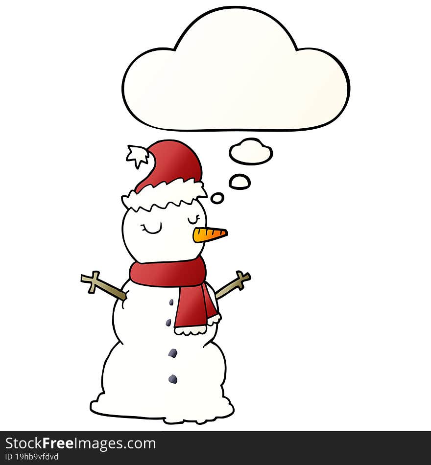 cartoon snowman and thought bubble in smooth gradient style