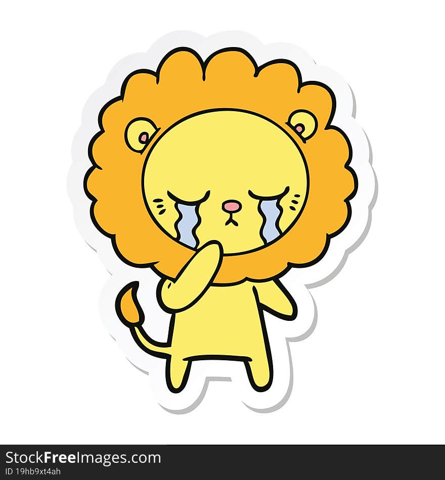 sticker of a crying cartoon lion