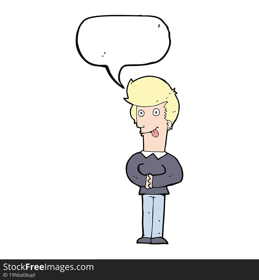 cartoon man sticking out tongue with speech bubble