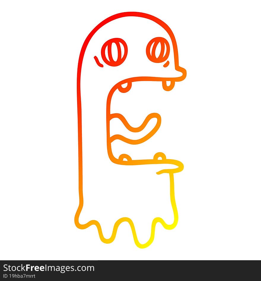 warm gradient line drawing of a cartoon spooky ghost