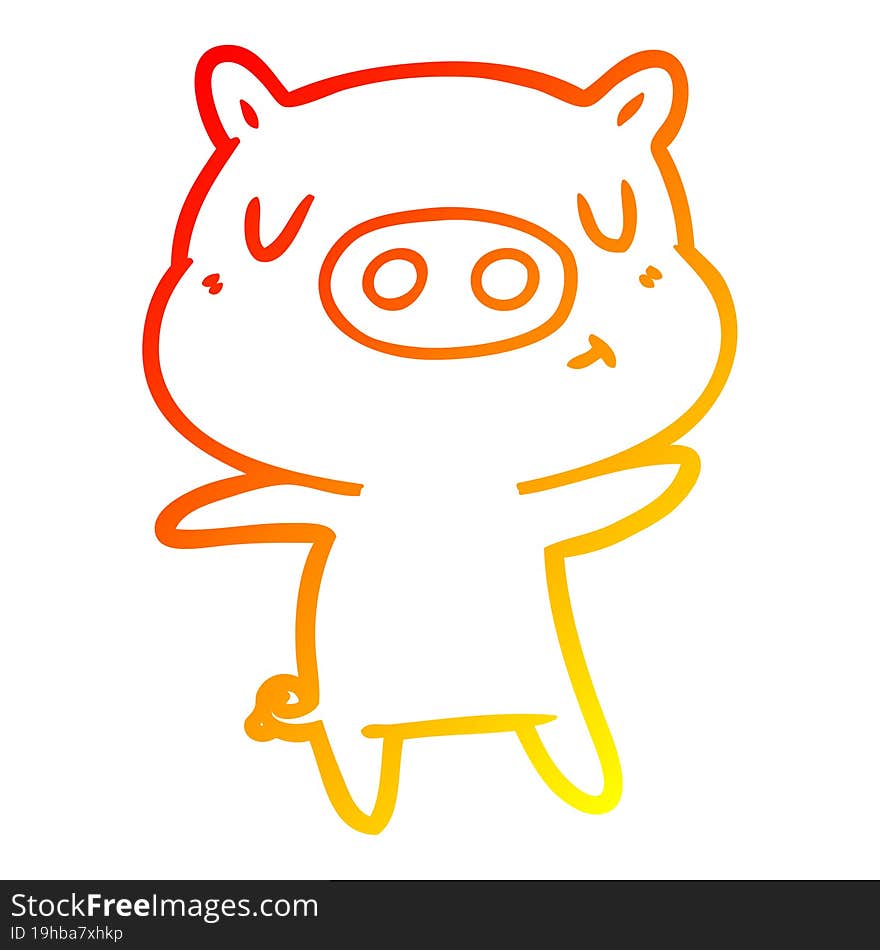 Warm Gradient Line Drawing Cartoon Content Pig