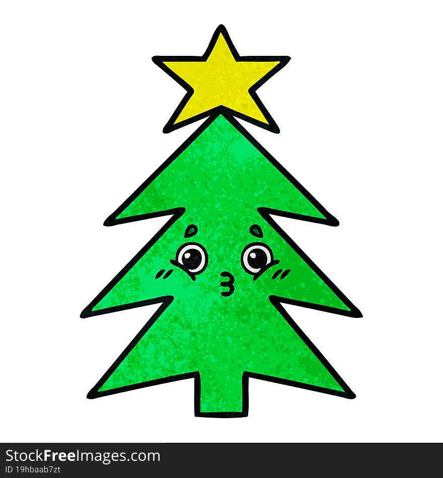 retro grunge texture cartoon of a christmas tree