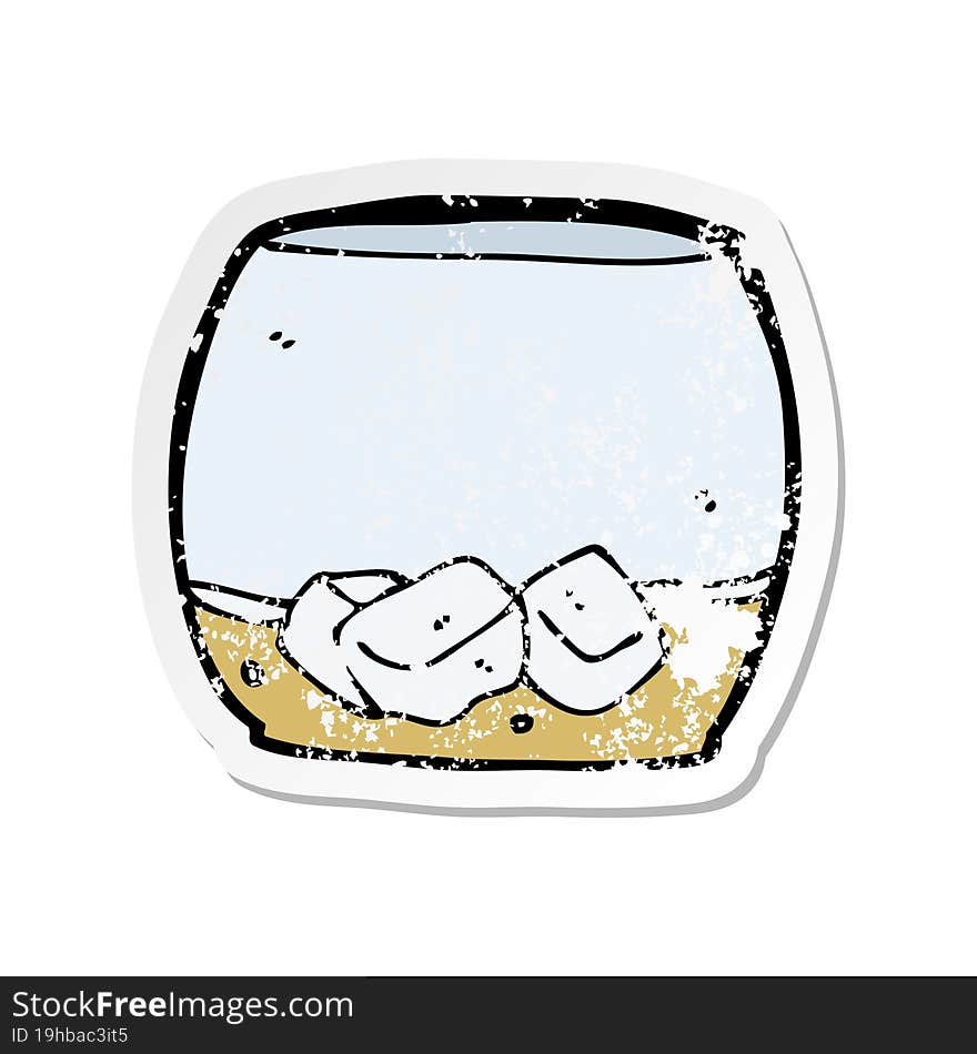 retro distressed sticker of a cartoon whisky in glass