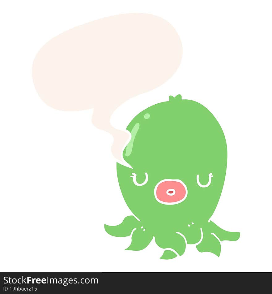 cartoon octopus and speech bubble in retro style