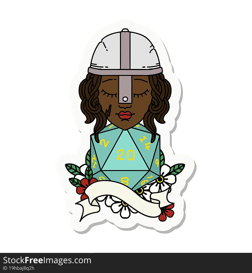 human fighter with natural twenty dice roll sticker