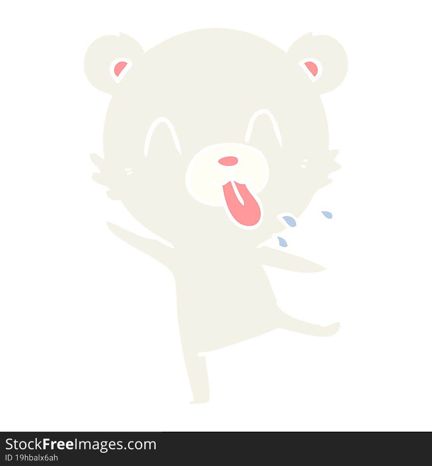 rude flat color style cartoon polar bear sticking out tongue