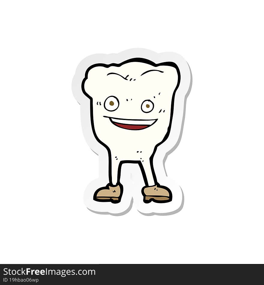 sticker of a cartoon happy tooth character