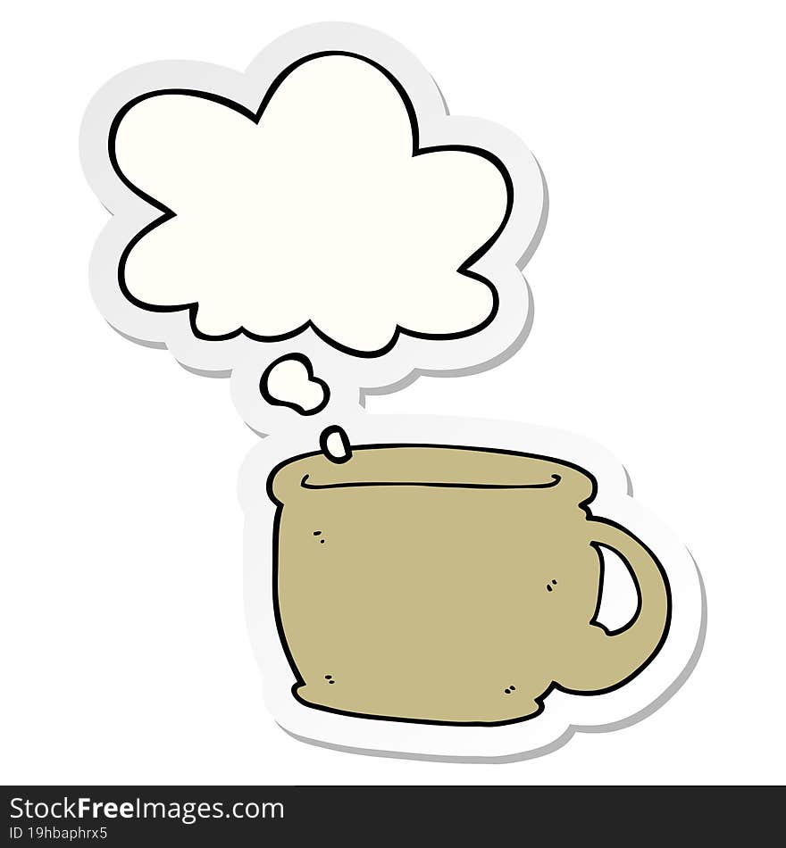 cartoon coffee cup and thought bubble as a printed sticker