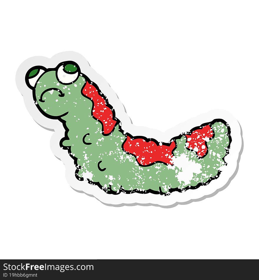 distressed sticker of a cartoon unhappy caterpillar