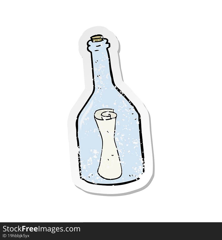 retro distressed sticker of a cartoon letter in a bottle