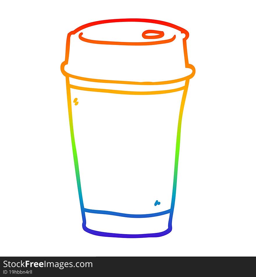 rainbow gradient line drawing cartoon coffee cup