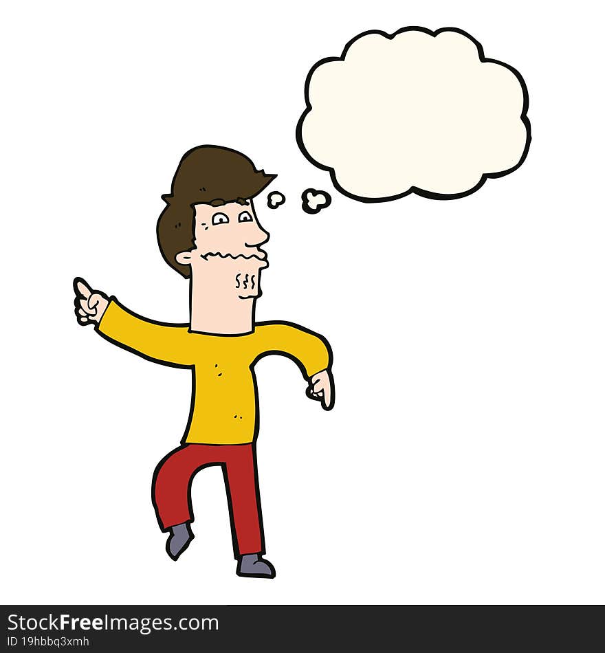 Cartoon Worried Man Pointing With Thought Bubble