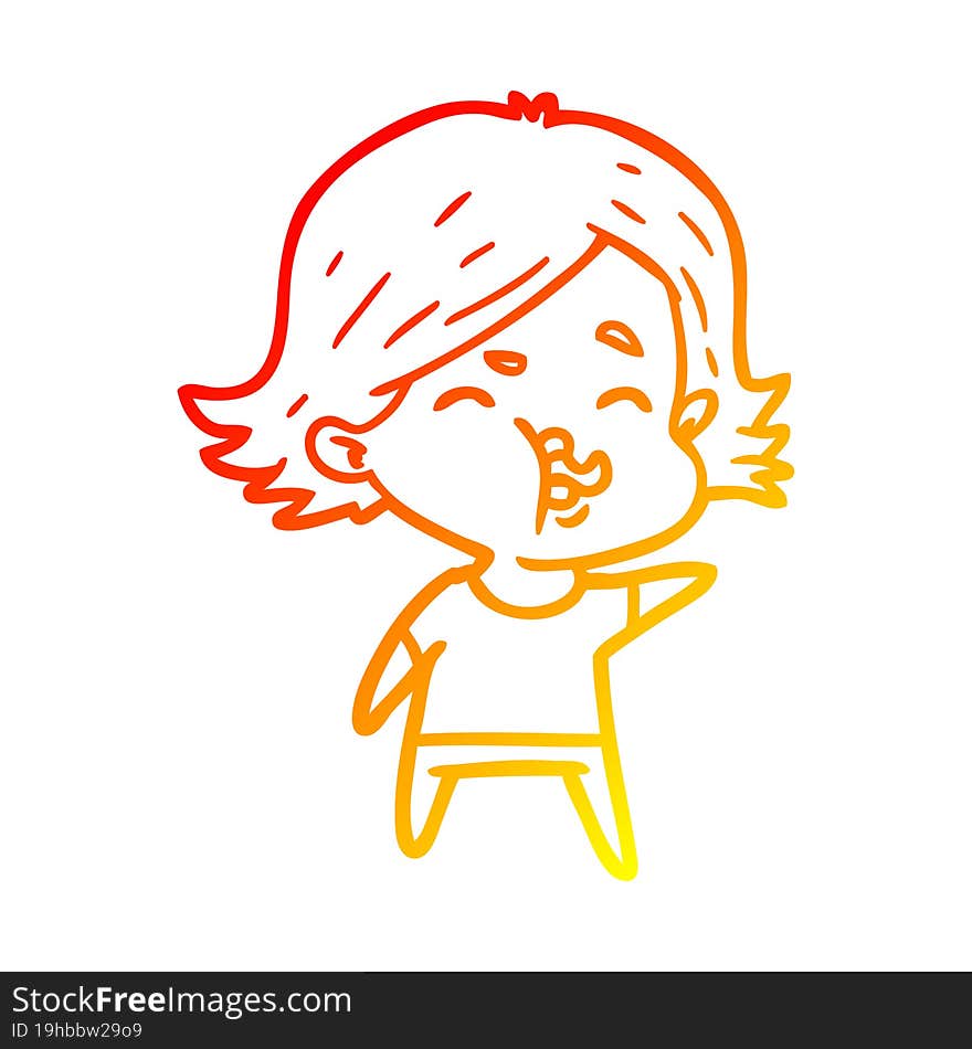 Warm Gradient Line Drawing Cartoon Girl Pulling Face