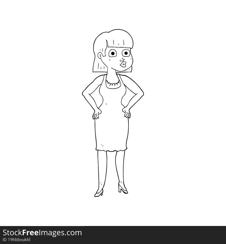 Black And White Cartoon Woman With Hands On Hips