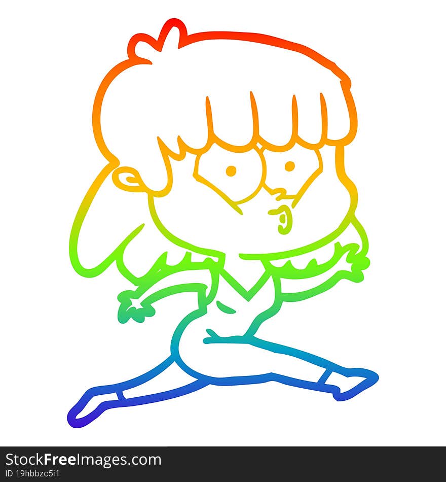 rainbow gradient line drawing cartoon woman running