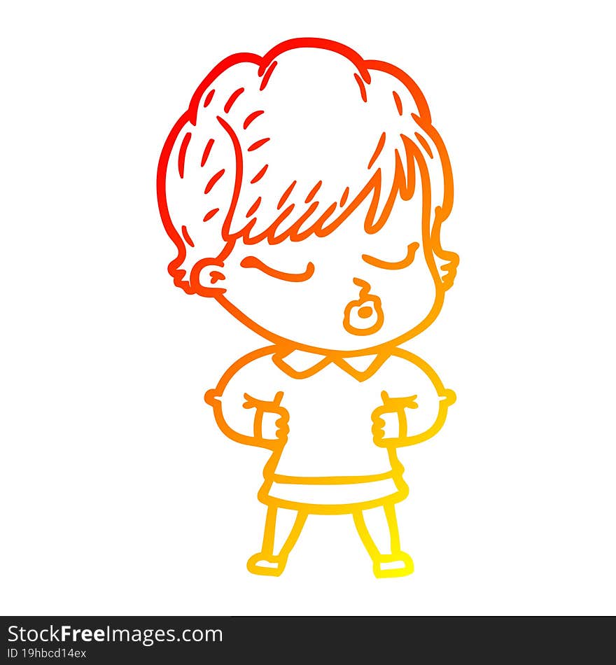 warm gradient line drawing cartoon woman with eyes shut