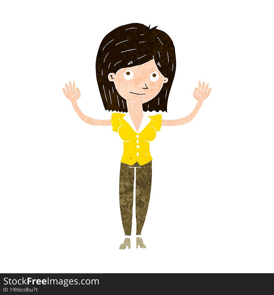 Cartoon Woman Holding Up Hands