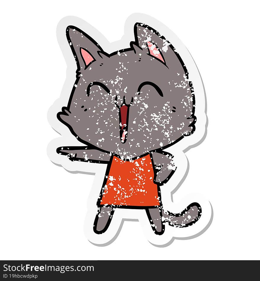 distressed sticker of a happy cartoon cat