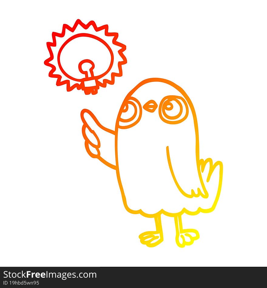 warm gradient line drawing cartoon bird with great idea