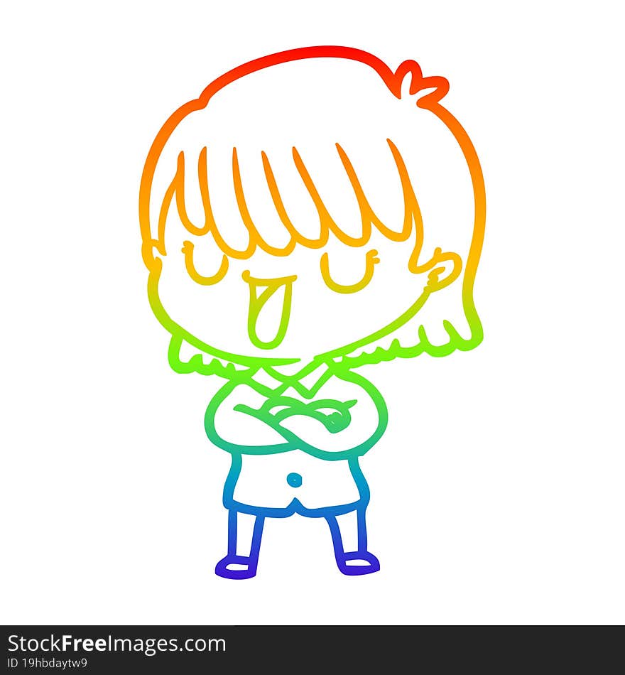 rainbow gradient line drawing of a cartoon woman