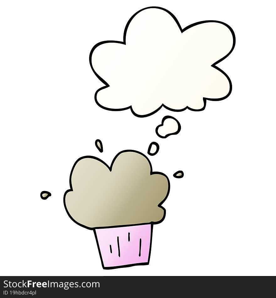 Cartoon Cupcake And Thought Bubble In Smooth Gradient Style