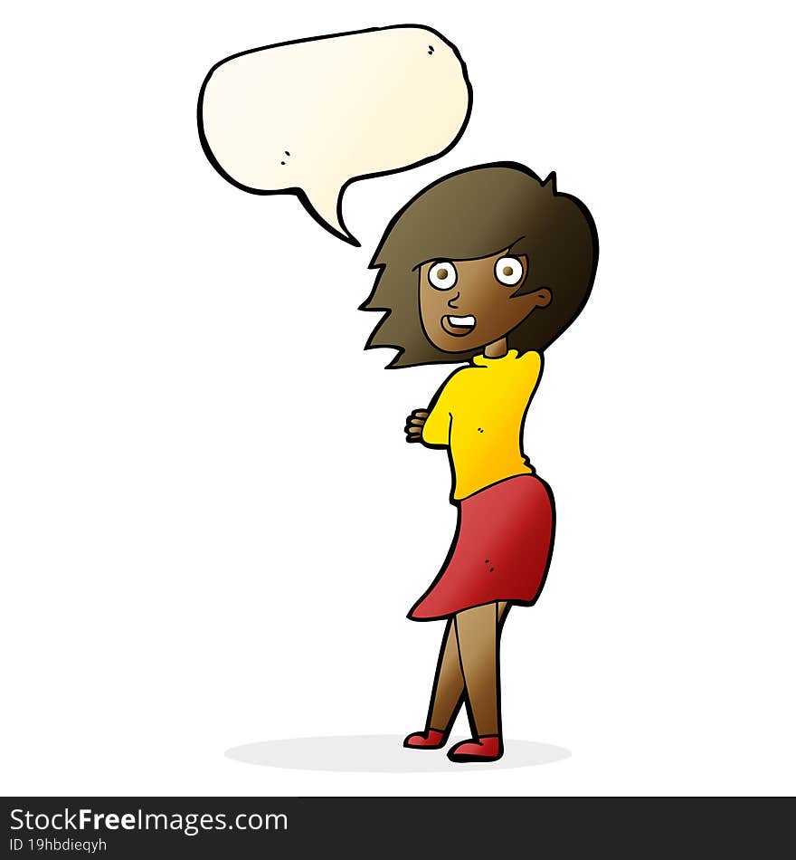 cartoon happy woman with speech bubble