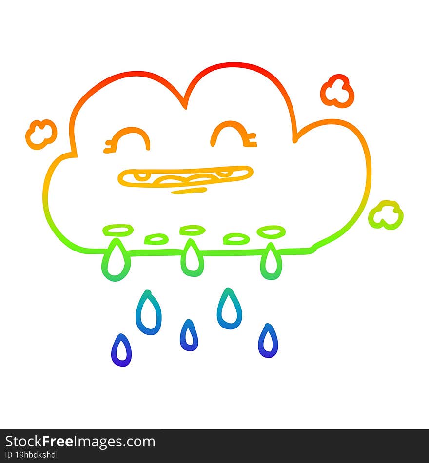 Rainbow Gradient Line Drawing Cartoon Rain Cloud