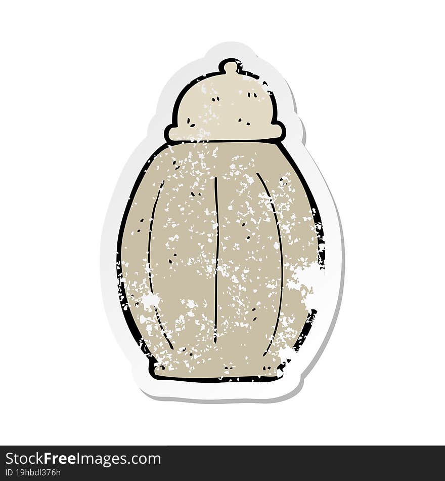 retro distressed sticker of a cartoon old jar