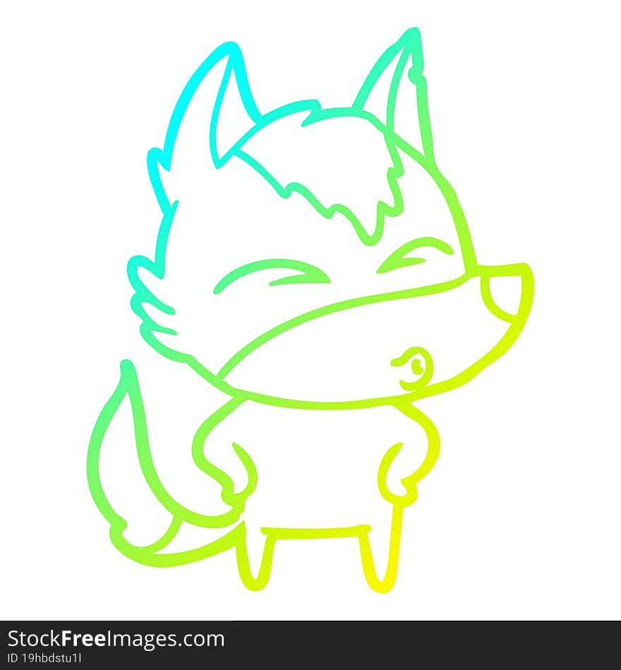 Cold Gradient Line Drawing Cartoon Wolf Whistling