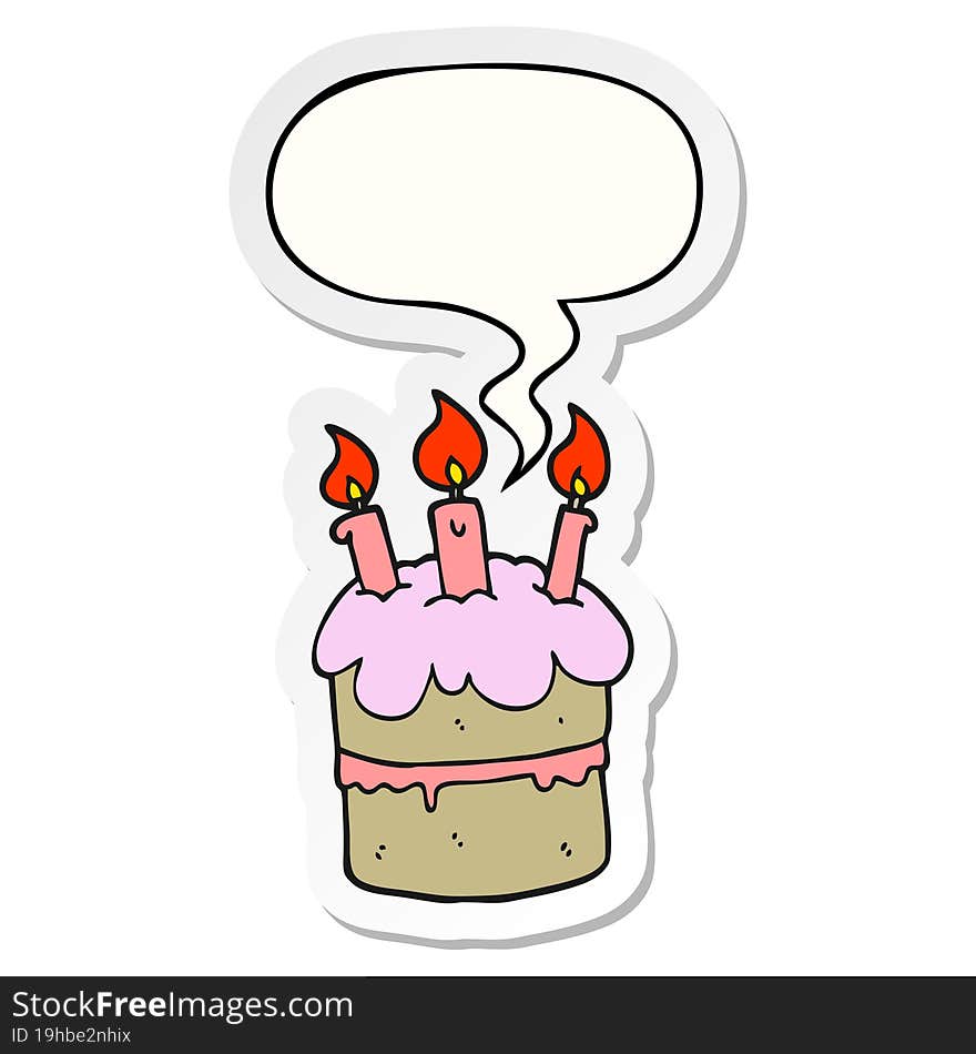 Cartoon Birthday Cake And Speech Bubble Sticker