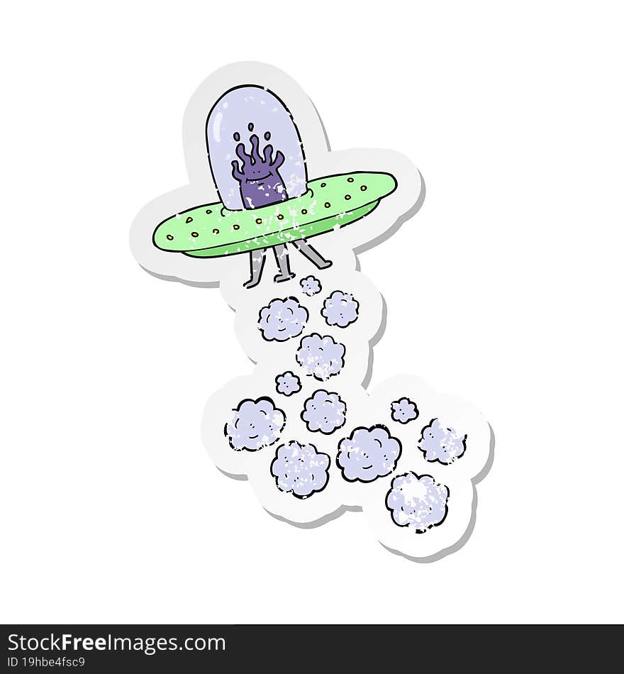 Retro Distressed Sticker Of A Cartoon Flying Saucer