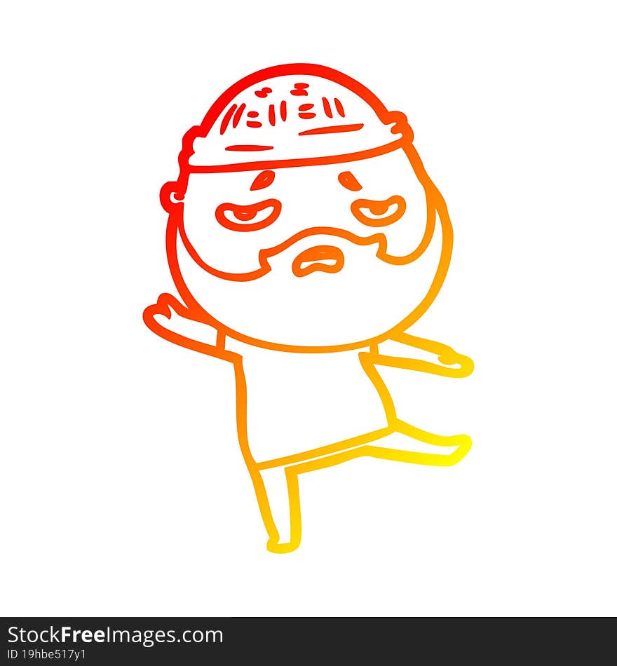 Warm Gradient Line Drawing Cartoon Worried Man With Beard