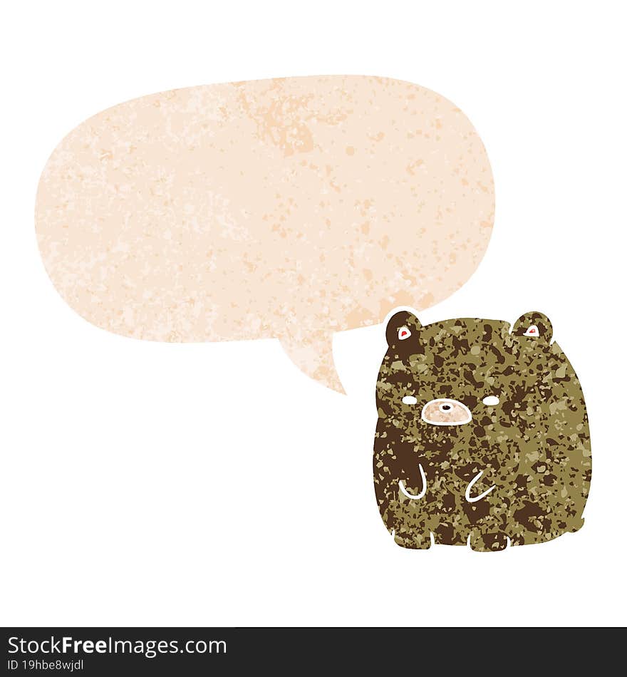 cartoon sad bear and speech bubble in retro textured style