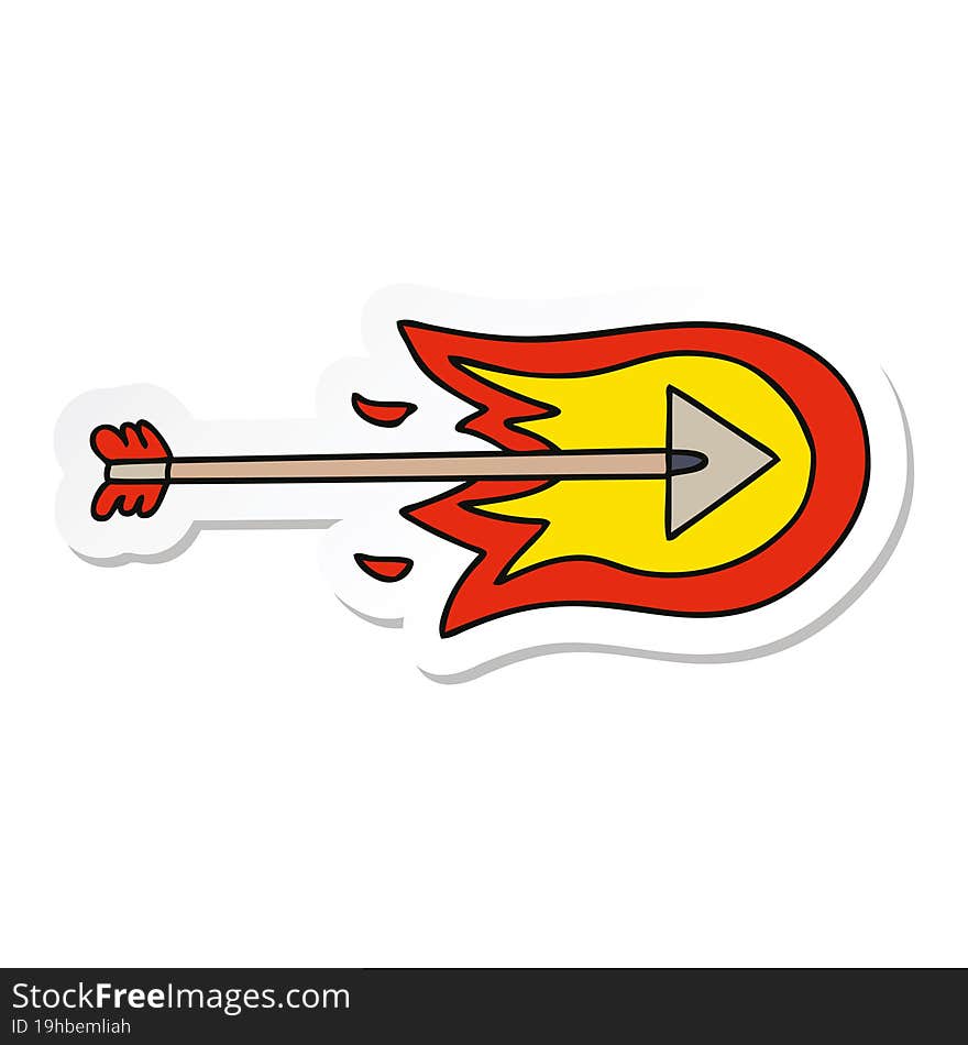 Sticker Of A Quirky Hand Drawn Cartoon Burning Arrow