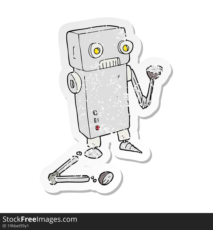 retro distressed sticker of a cartoon broken robot