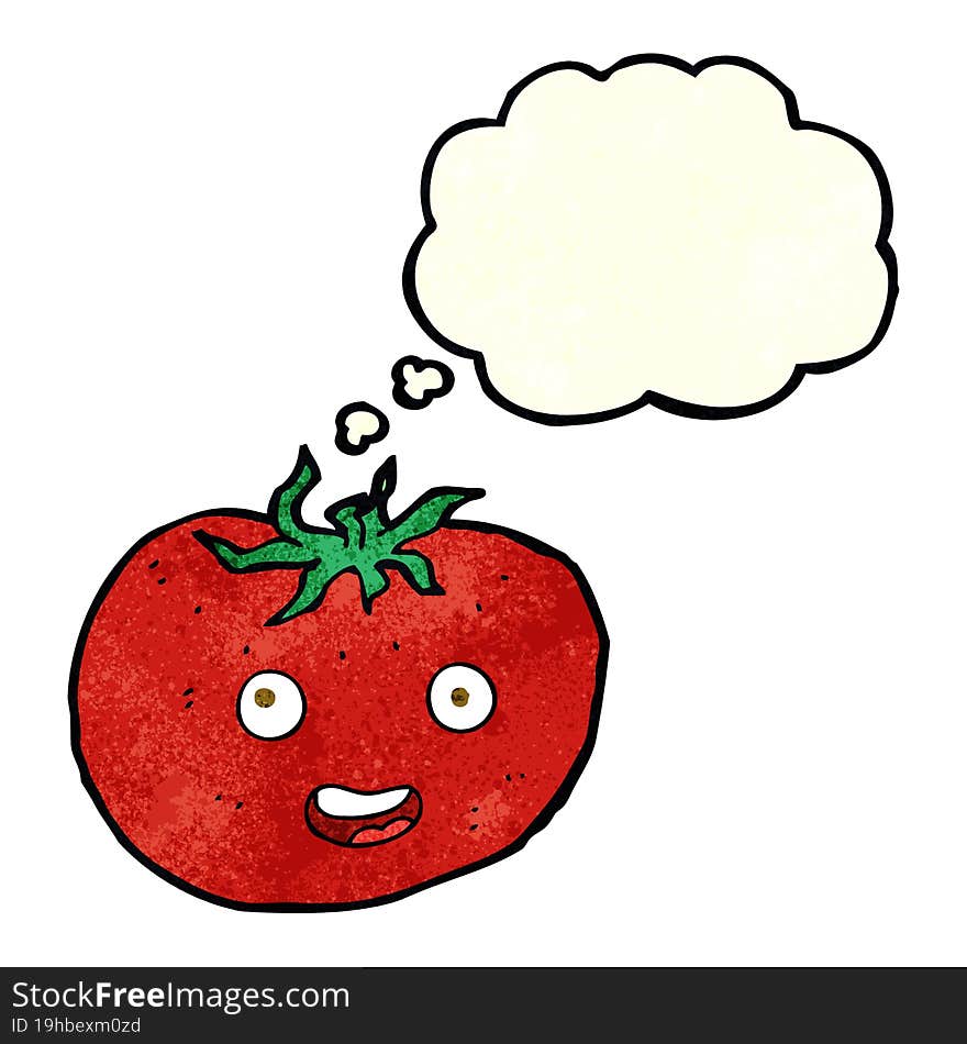 cartoon tomato with thought bubble