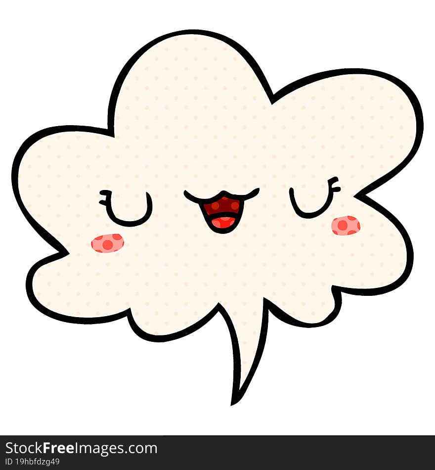 cute cartoon face with speech bubble in comic book style