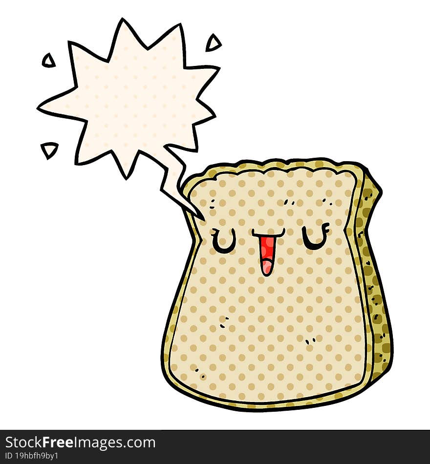 cartoon slice of bread and speech bubble in comic book style