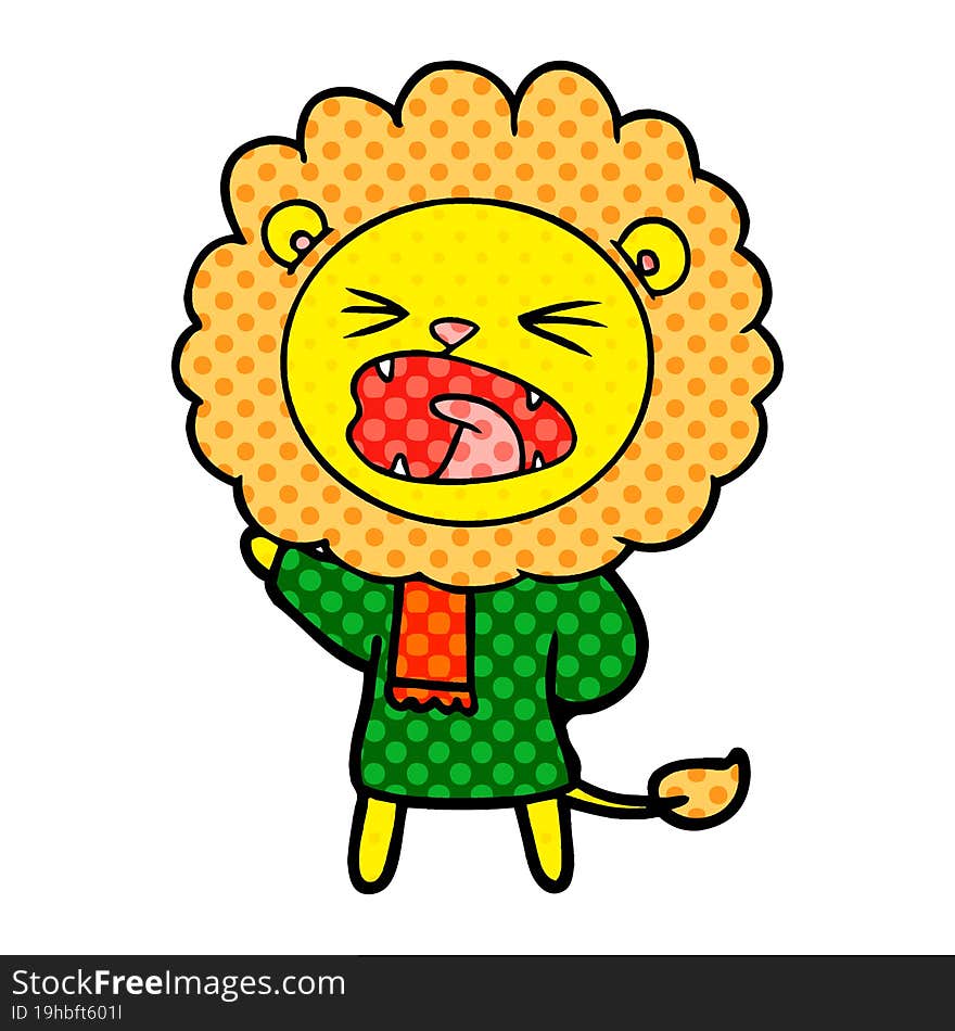 cartoon lion in winter clothes. cartoon lion in winter clothes