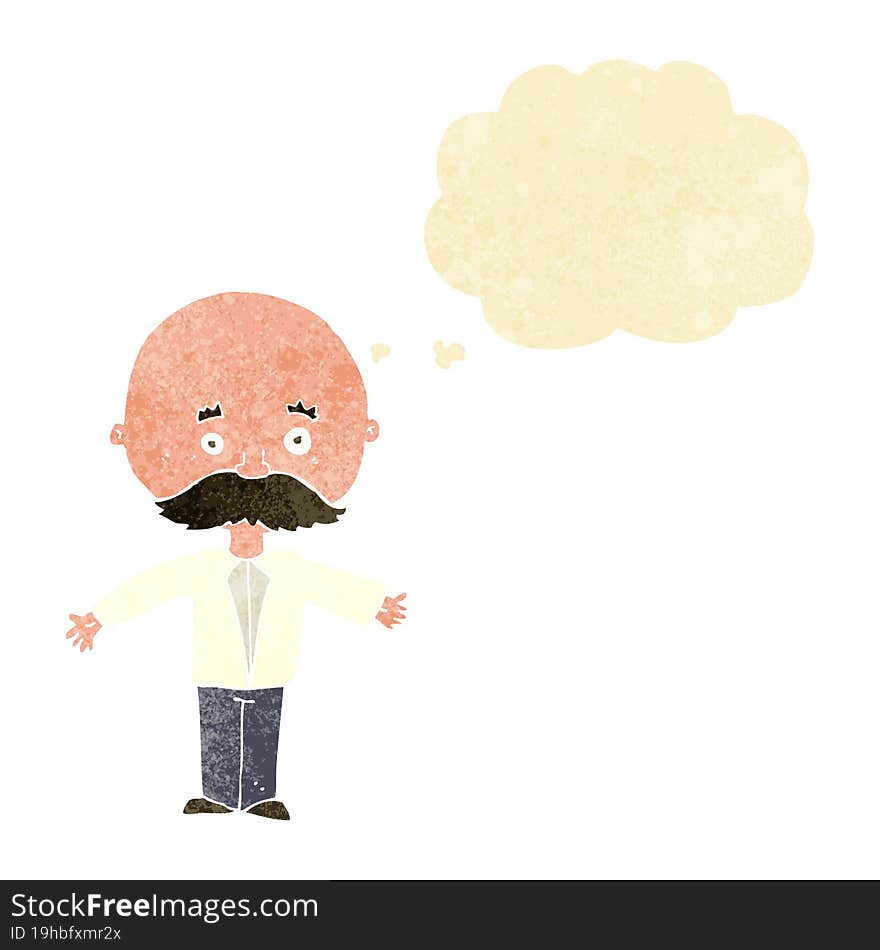 cartoon man with mustache with thought bubble