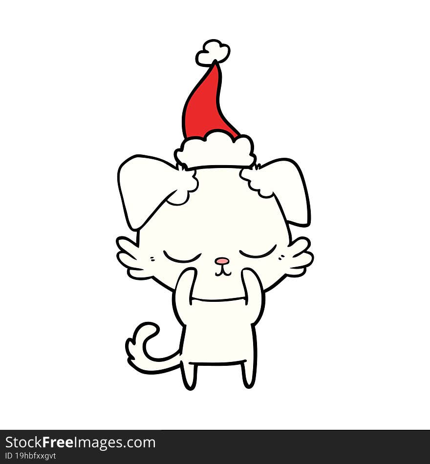 cute line drawing of a dog wearing santa hat