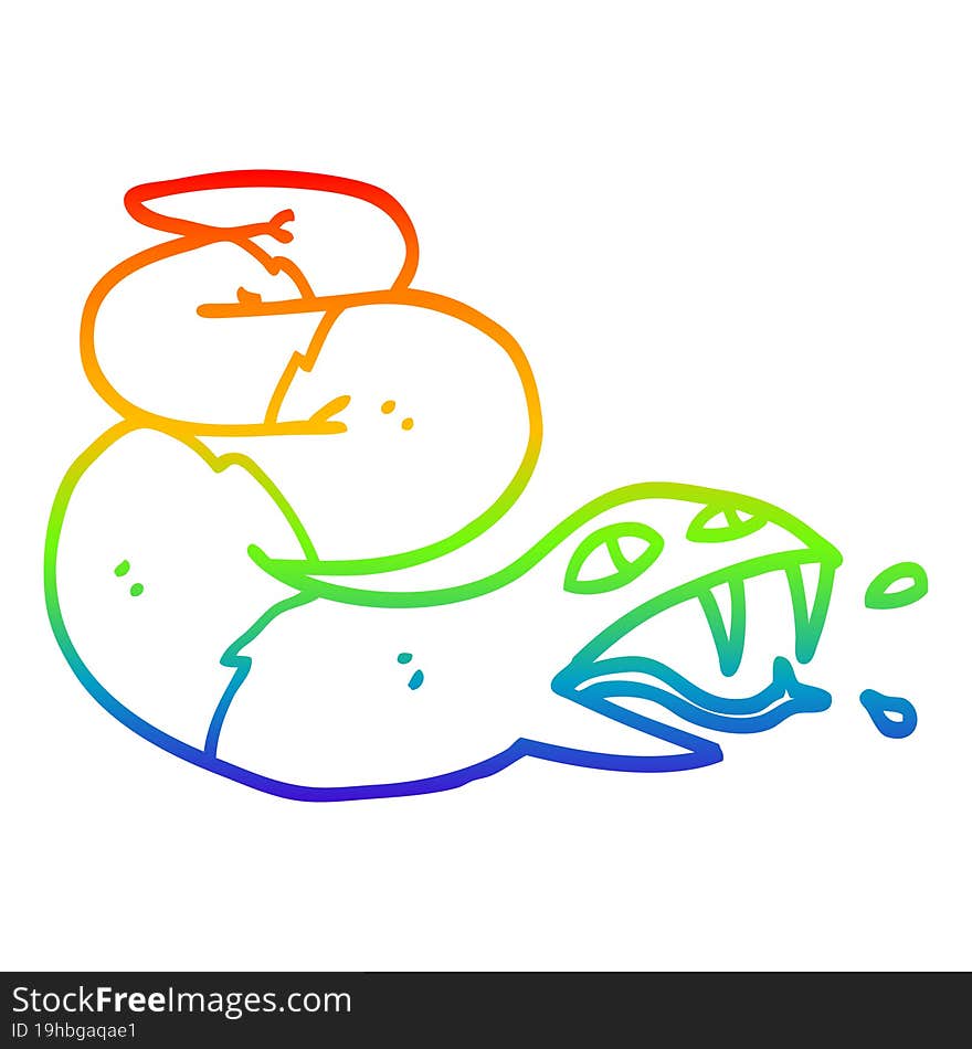 Rainbow Gradient Line Drawing Cartoon Hissing Snake