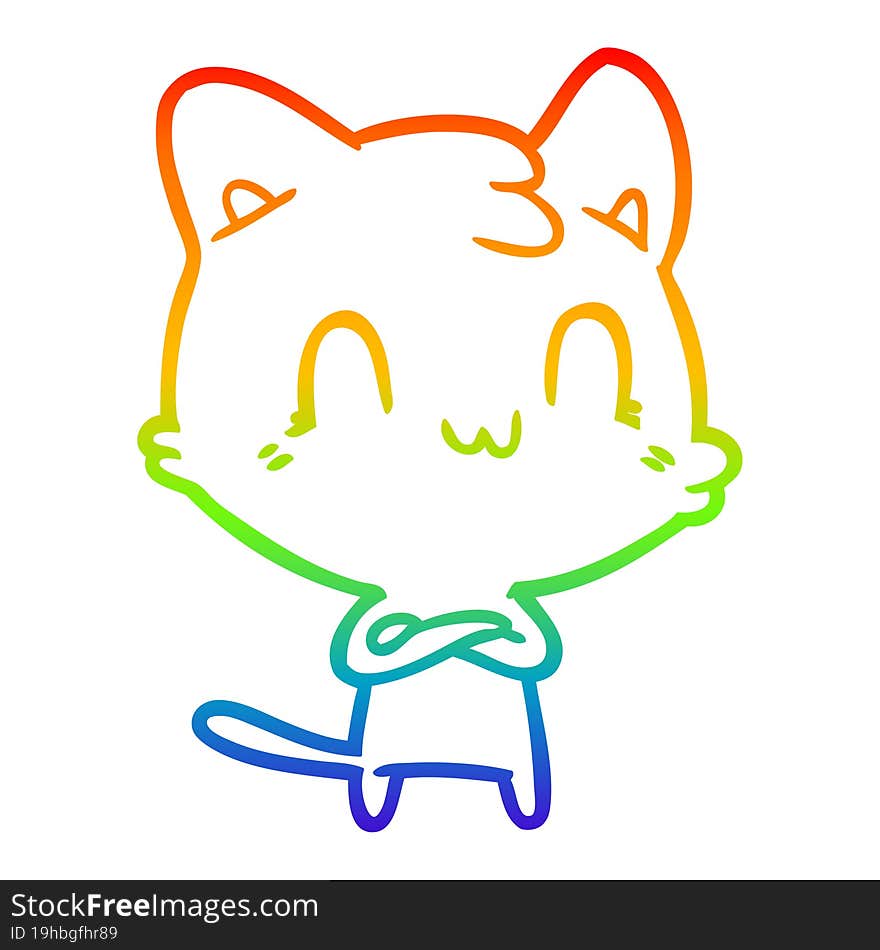 rainbow gradient line drawing of a cartoon happy cat