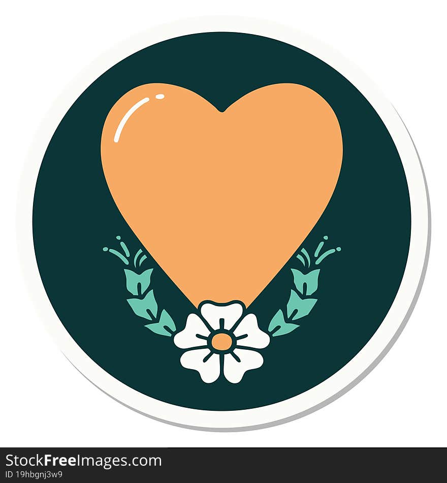 sticker of tattoo in traditional style of a heart and flower. sticker of tattoo in traditional style of a heart and flower