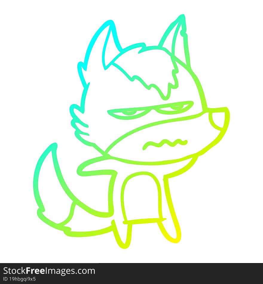 cold gradient line drawing cartoon annoyed wolf