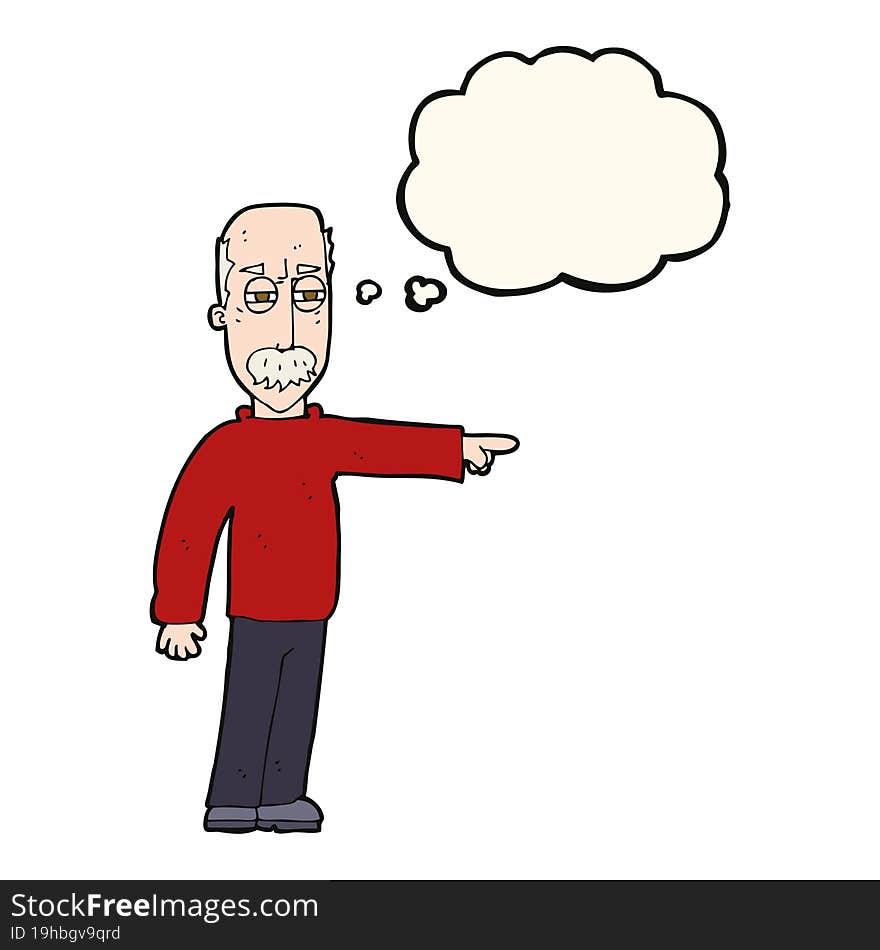 cartoon old man gesturing Get Out! with thought bubble