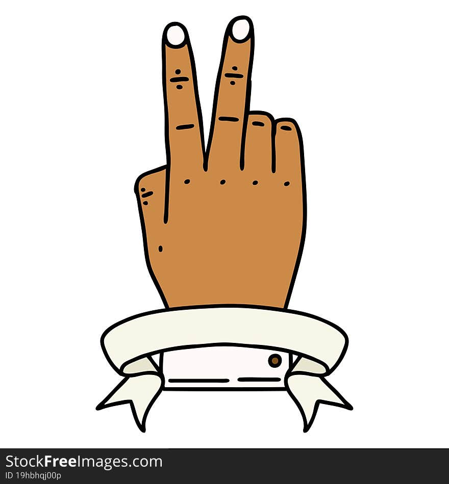 victory v hand gesture with banner illustration