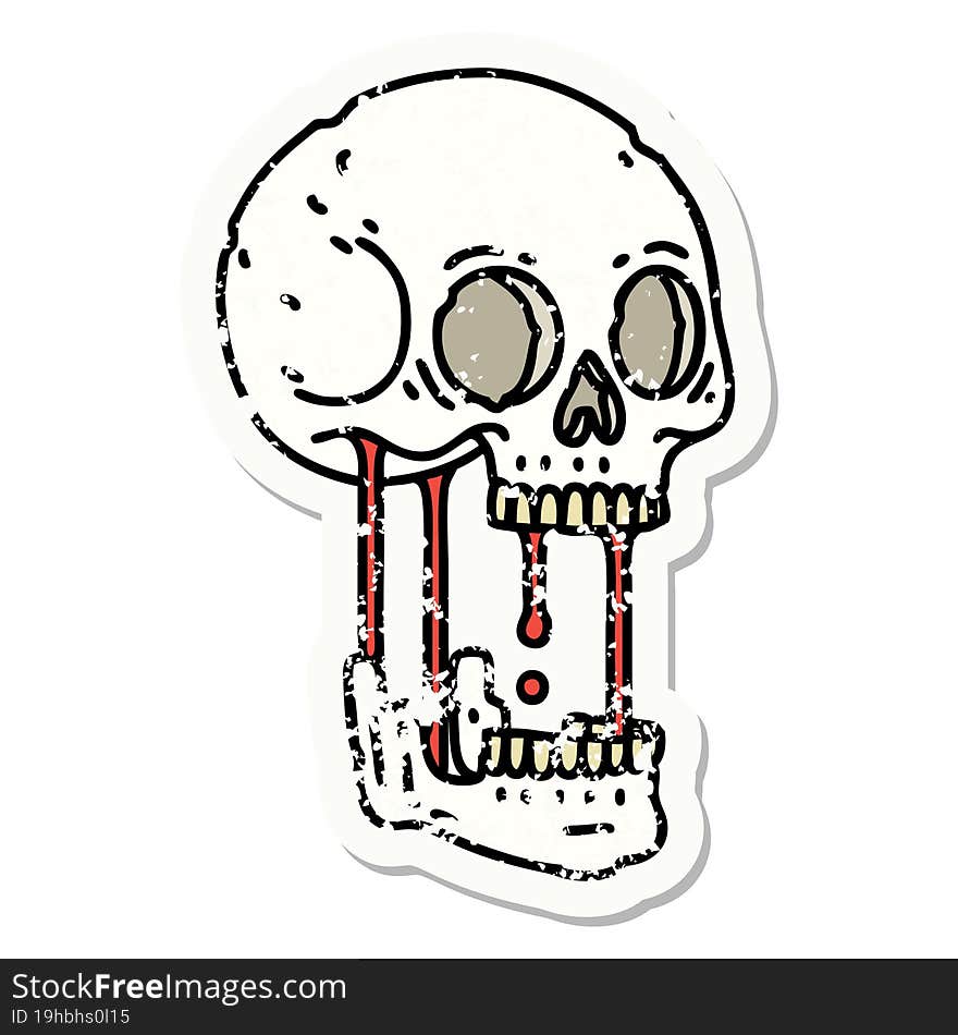 traditional distressed sticker tattoo of a skull